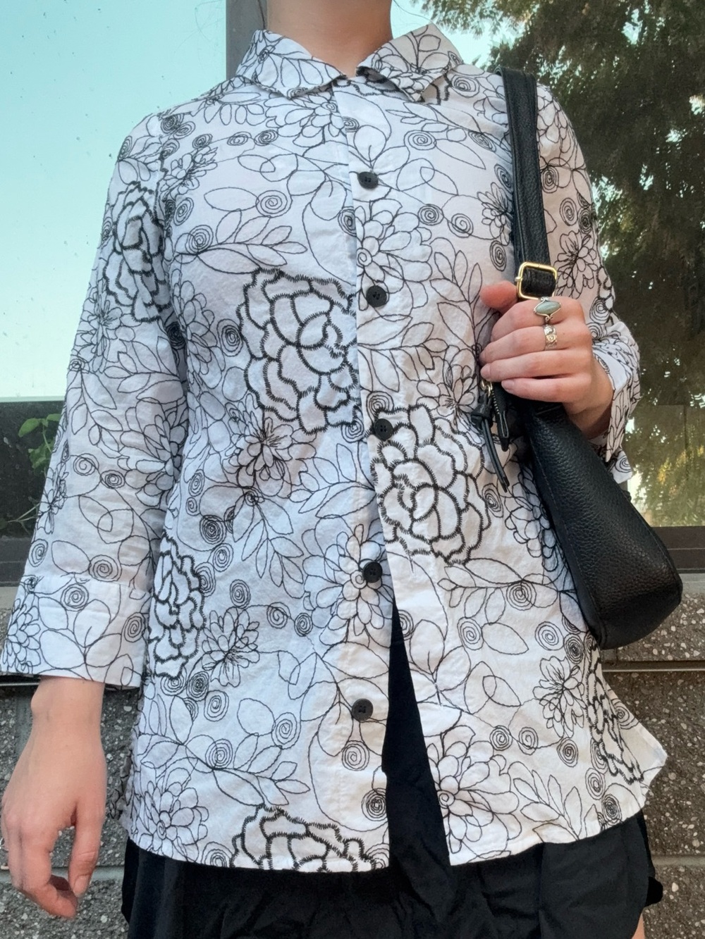 Laura Ashley Black and White Floral Button-Front Shirt